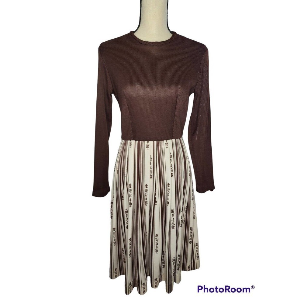Vintage Toni Todd Retro Secretary Long Sleeve Midi Japanese Print Dress Small